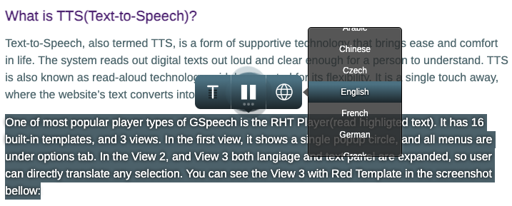 gspeech read highlighted text player demo